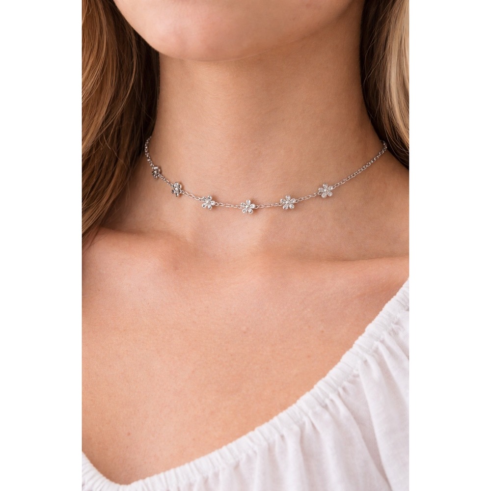 Pura Vida Bitty Daisies Choker Silver Floral Daisy Necklace Gift Spring NEW